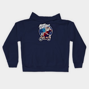 Retro Santa Claus on a Motorcyle Kids Hoodie